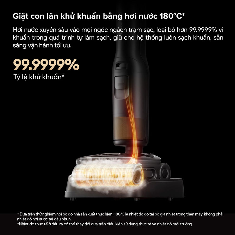 Giặt con lăn khử khuẩn bằng hơi nước 180°C* - Roborock F25 Pro Steam Gen 2 Combo