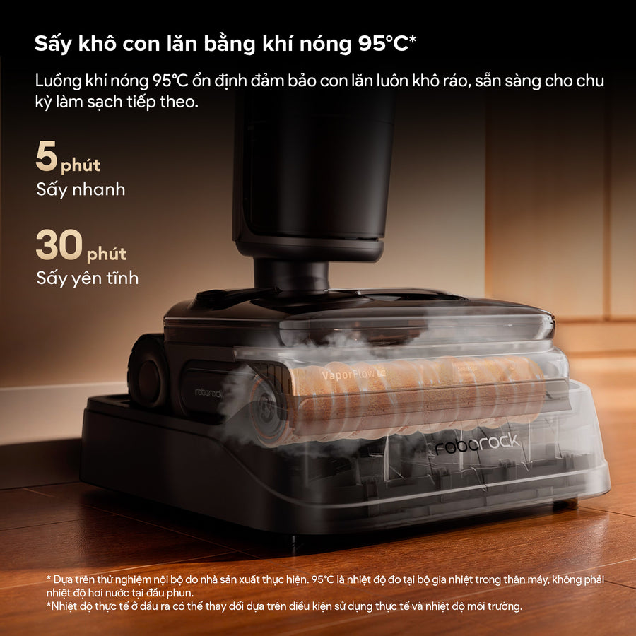 Sấy khô con lăn bằng khí nóng 95°C* - Roborock F25 Pro Steam Gen 2 Combo