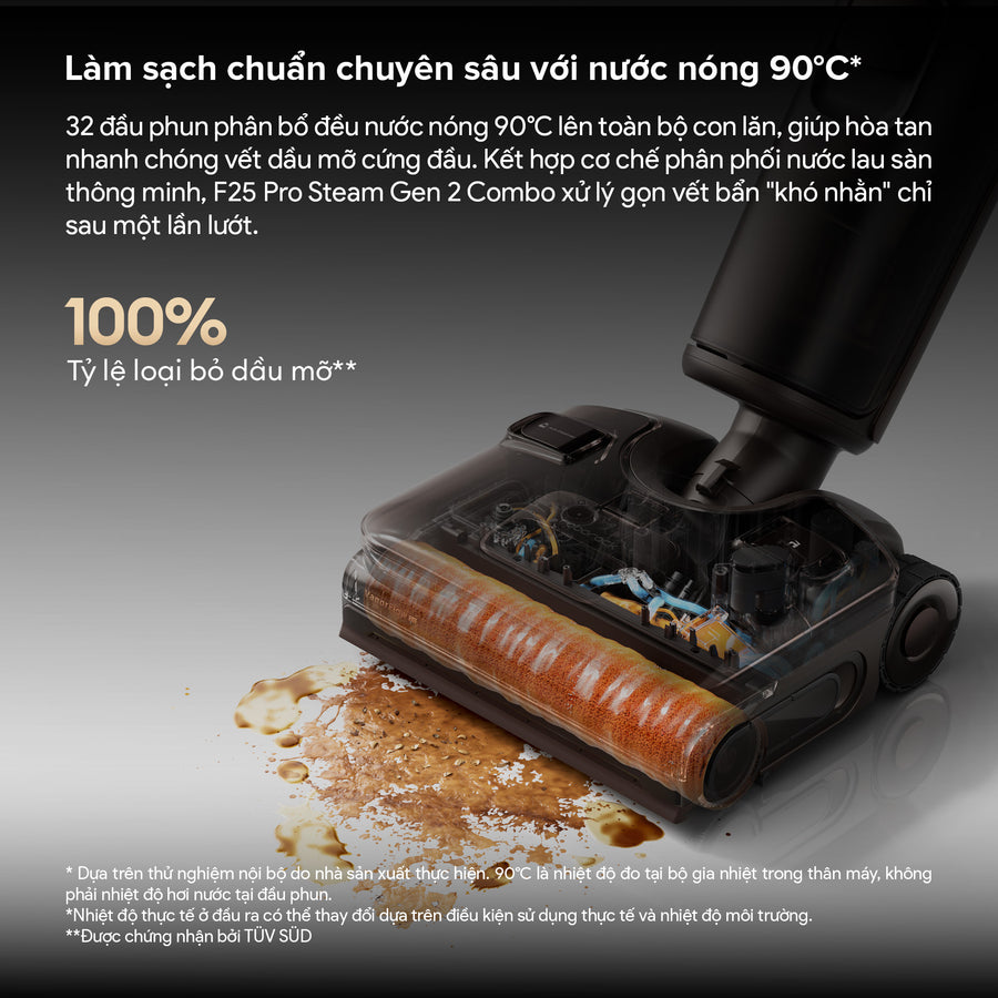 Làm sạch chuẩn chuyên sâu với nước nóng 90°C* - Roborock F25 Pro Steam Gen 2 Combo