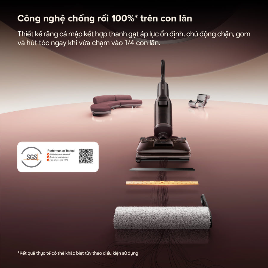 Công nghệ chống rối 100% trên con lăn* - Roborock F25 Pro Turbo
