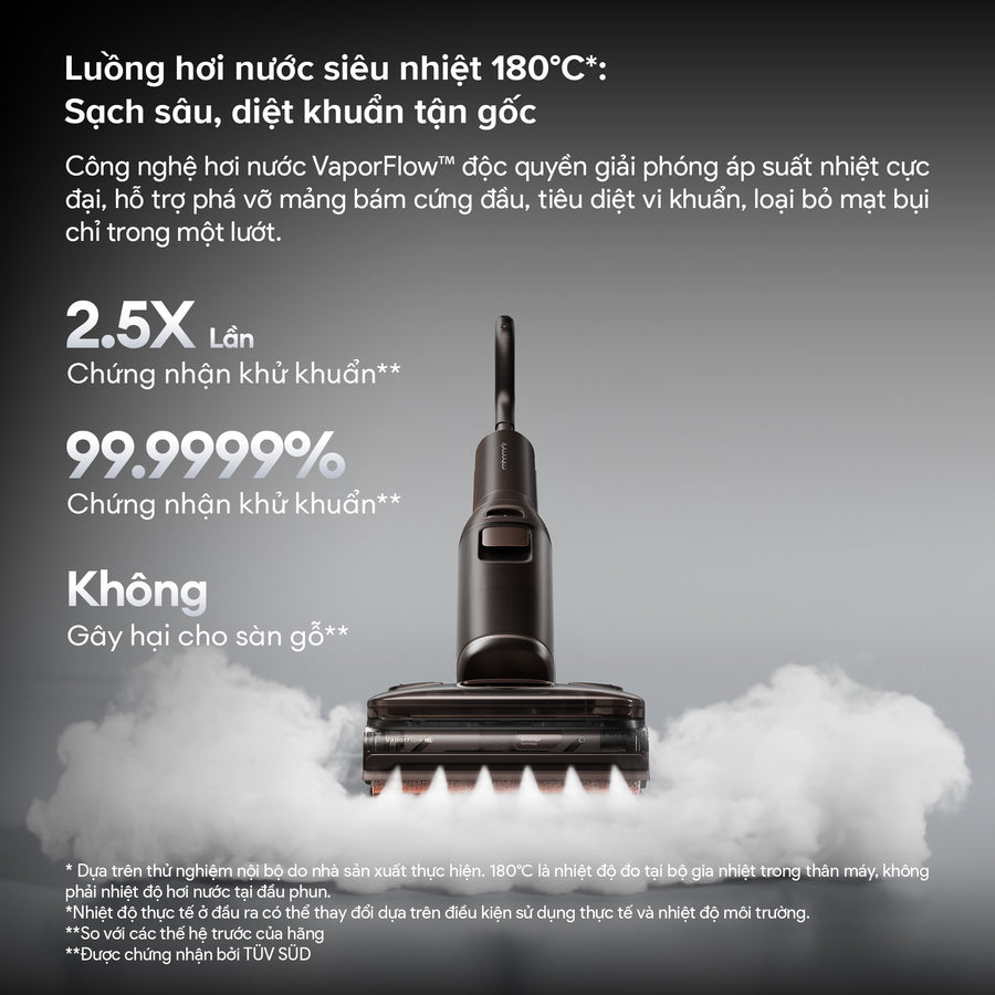 Luồng hơi nước siêu nhiệt 180°C*: Sạch sâu, diệt khuẩn tận gốc - Roborock F25 Ultra Steam Gen 2