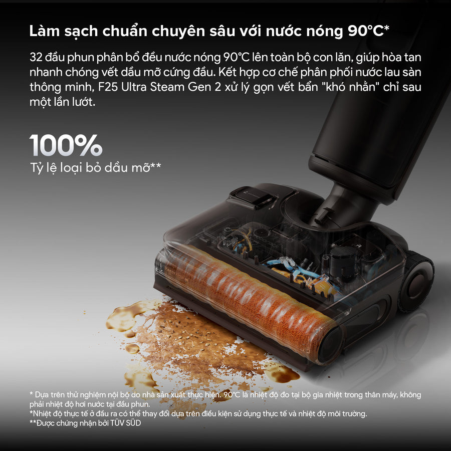 Làm sạch chuẩn chuyên sâu với nước nóng 90°C* - Roborock F25 Ultra Steam Gen 2