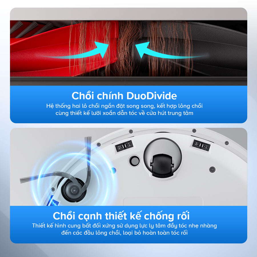 Chổi chính DuoDivide và chổi cạnh thiết kế chống rối - Roborock Qrevo 5AE