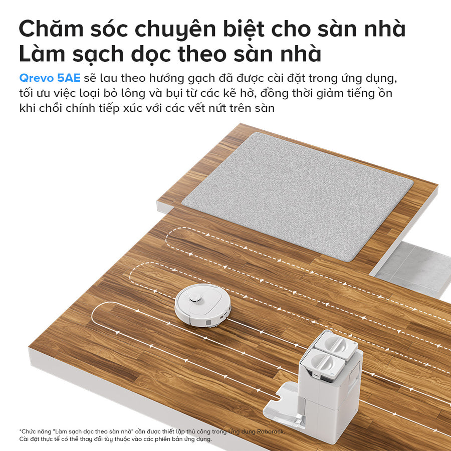 Chăm sóc chuyên biệt cho sàn nhà, làm sạch dọc theo sàn nhà - Roborock Qrevo 5AE