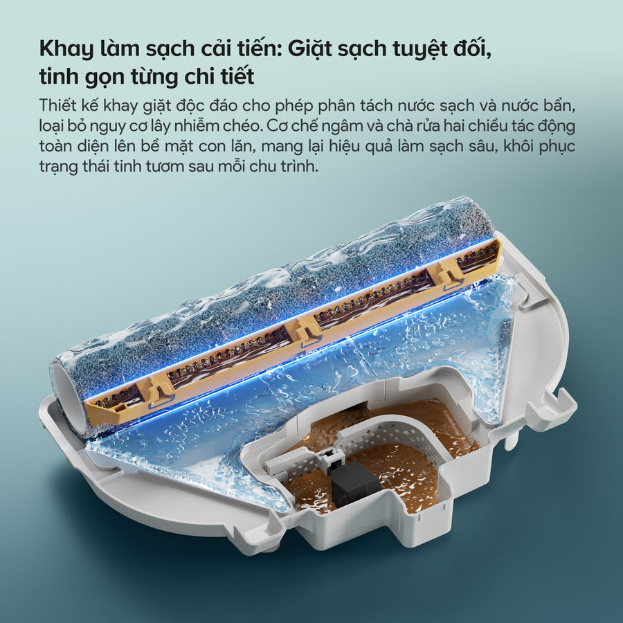 Khay làm sạch cải tiến: Giặt sạch tuyệt đối, tinh gọn từng chi tiết - Roborock Qrevo Curv 2 Flow
