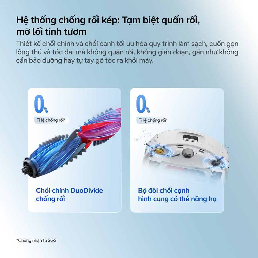 Hệ thống chống rối kép: Tạm biệt quấn rối, mở lối tinh tươm - Roborock Qrevo Curv 2 Flow
