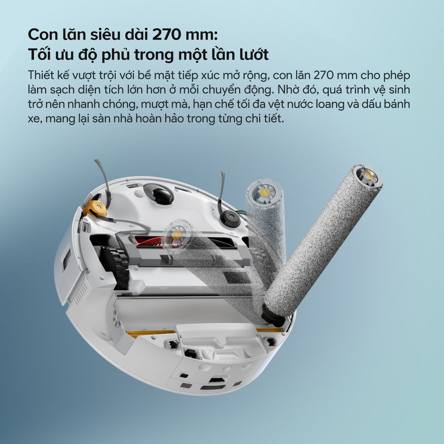 Con lăn siêu dài 270mm: Tối ưu độ phủ trong một lần lướt - Roborock Qrevo Curv 2 Flow