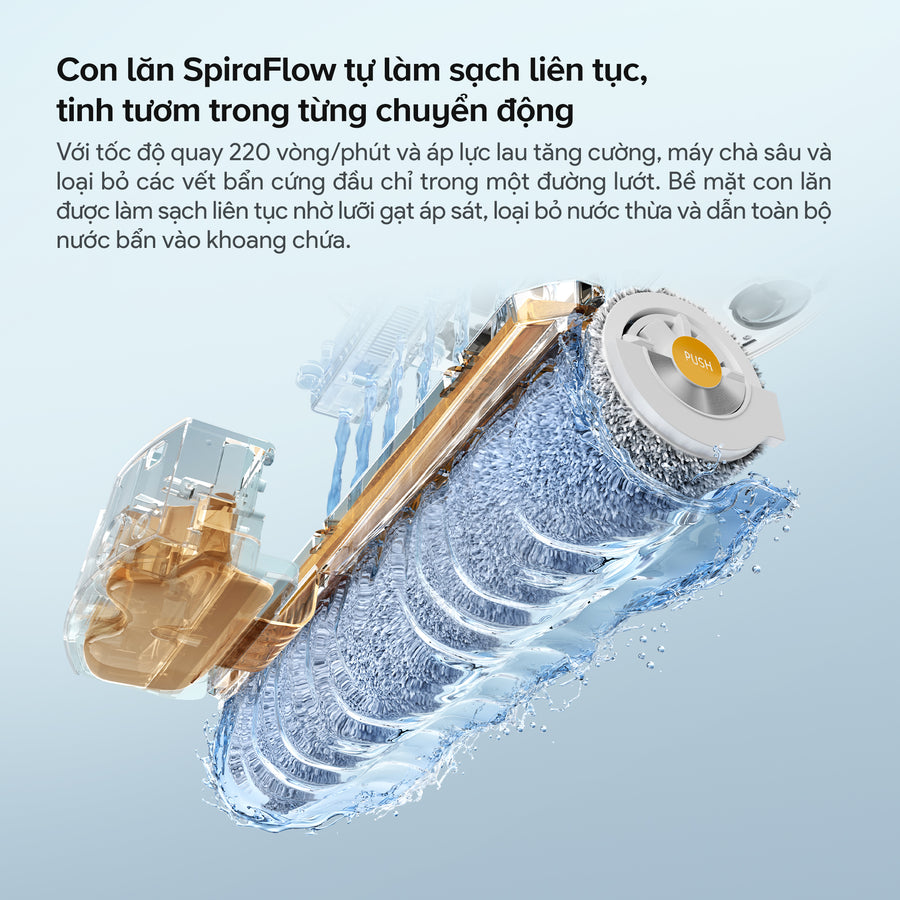 Con lăn SpiraFlow tự làm sạch liên tục - Roborock Qrevo Curv 2 Flow