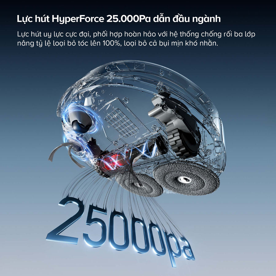 Lực hút HyperForce 25.000Pa dẫn đầu ngành - Roborock Qrevo Curv 2 Pro