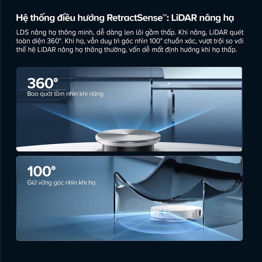 Hệ thống điều hướng RetractSense™: LiDAR nâng hạ - Roborock Qrevo Curv 2 Pro