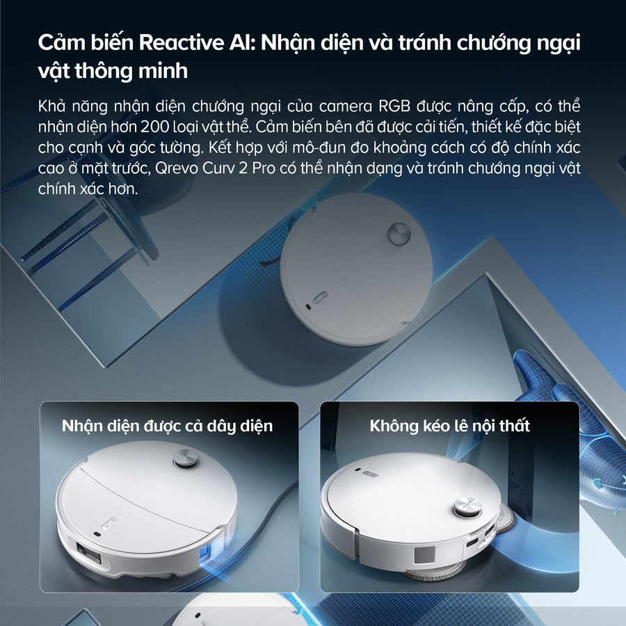 Cảm biến Reactive AI: Nhận diện và tránh chướng ngại vật thông minh - Roborock Qrevo Curv 2 Pro