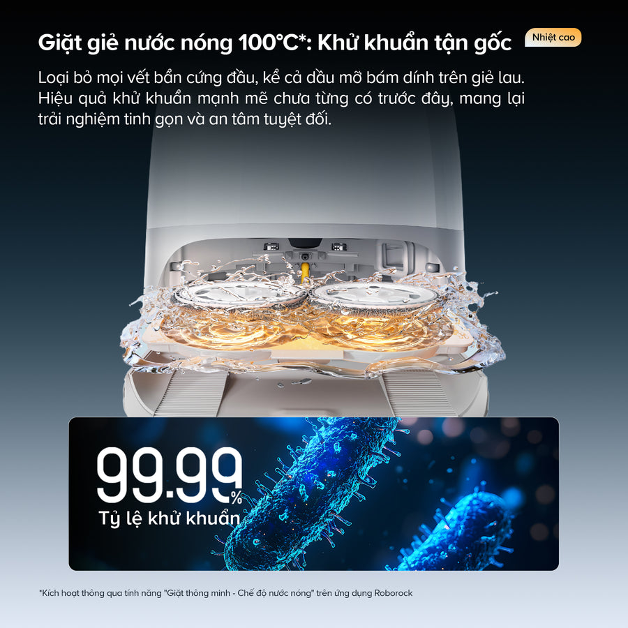 Giặt giẻ nước nóng 100°C*: Khử khuẩn tận gốc - Roborock Qrevo Curv 2 Pro