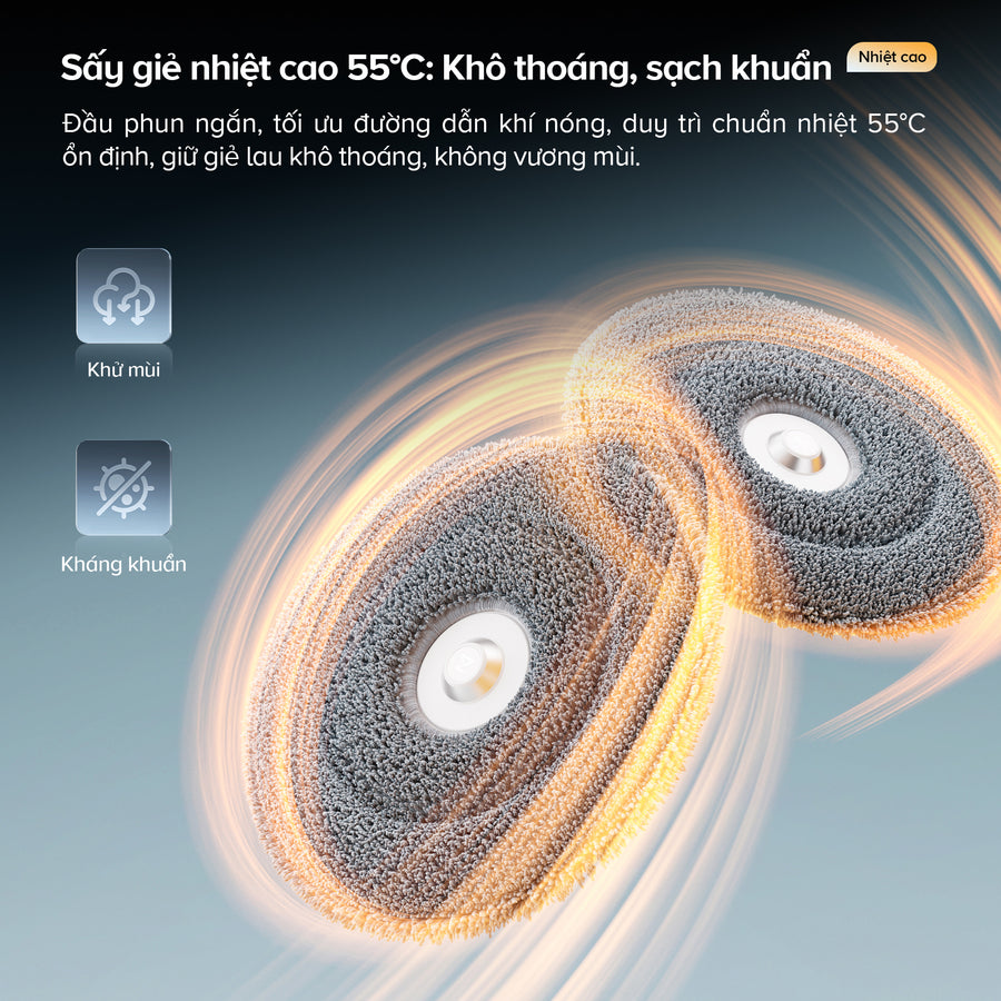 Sấy giẻ nhiệt cao 55°C: Khô thoáng, sạch khuẩn - Roborock Qrevo Curv 2 Pro
