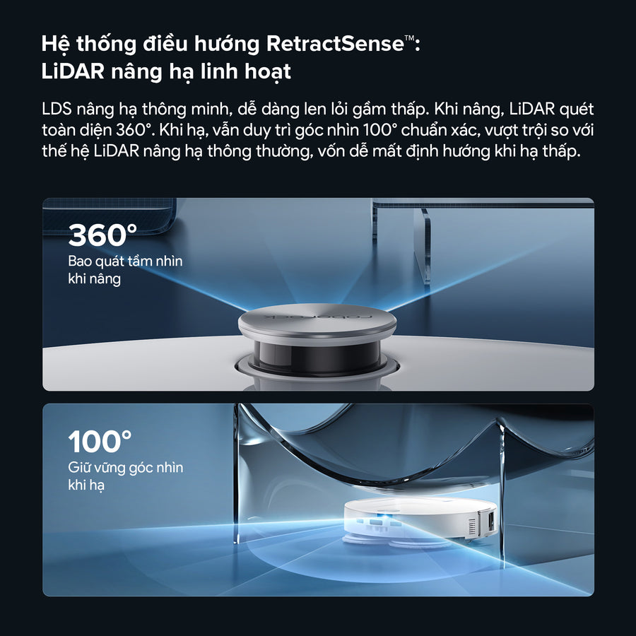 Hệ thống điều hướng RetractSense™: LiDAR nâng hạ linh hoạt - Roborock Qrevo Edge 2