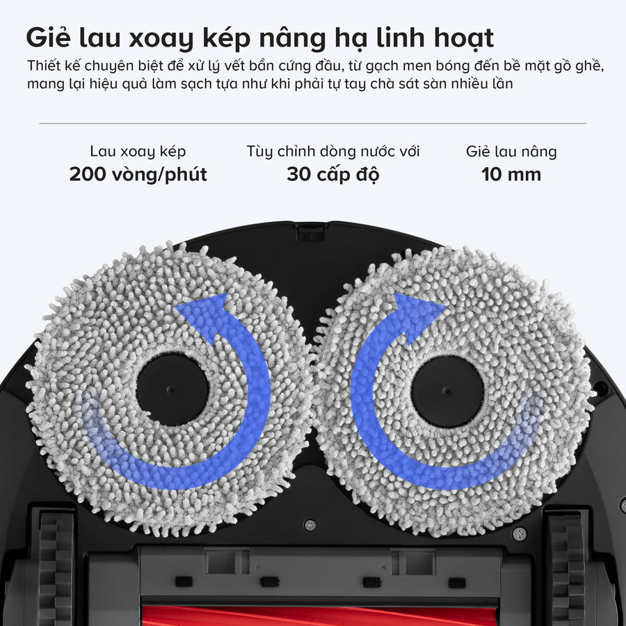 Giẻ lau xoay kép nâng hạ linh hoạt - Roborock Qrevo S Pro