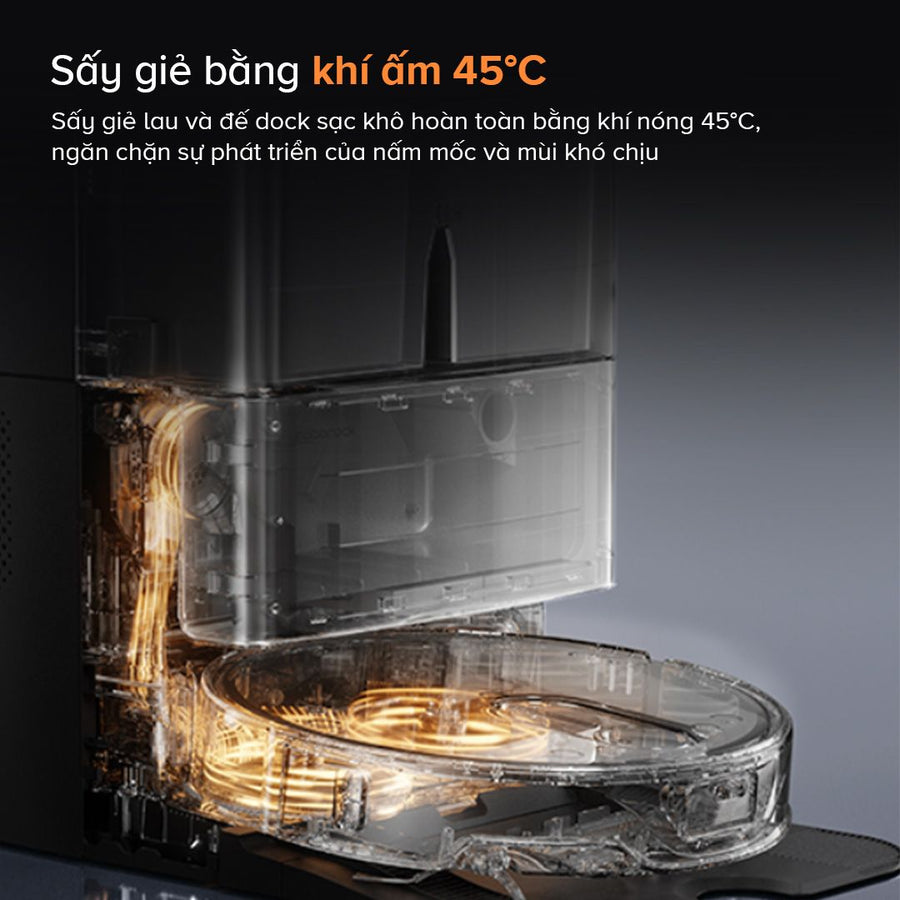 Sấy giẻ bằng khí ấm 45 độ C - Roborock Qrevo Slim