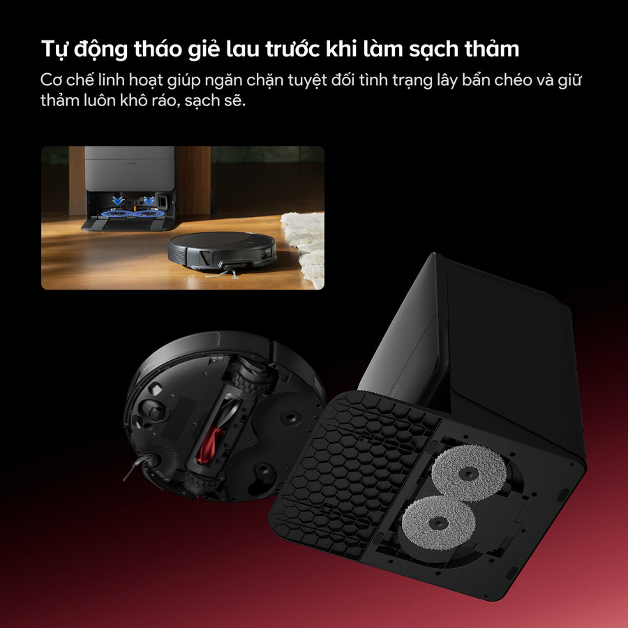 Tự động tháo giẻ lau trước khi làm sạch thảm - Roborock Saros 20 (Cấp xả nước tự động)