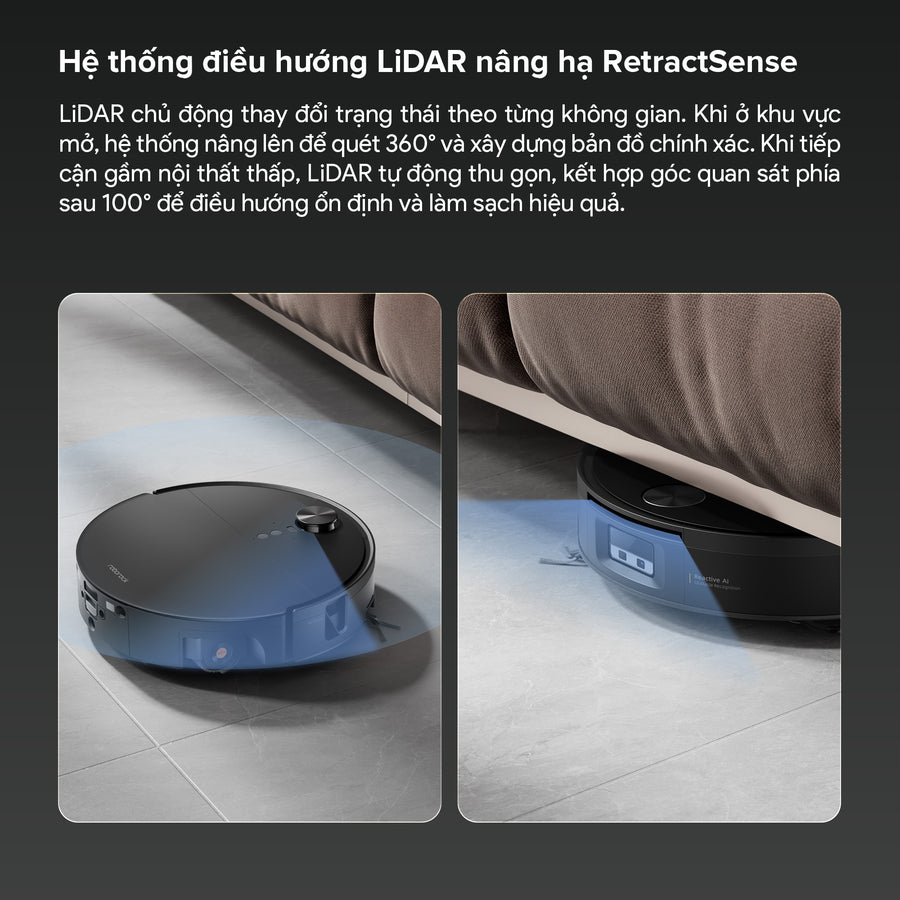 Hệ thống điều hướng LiDAR nâng hạ RetractSense - Roborock Saros 20 Flow Complete