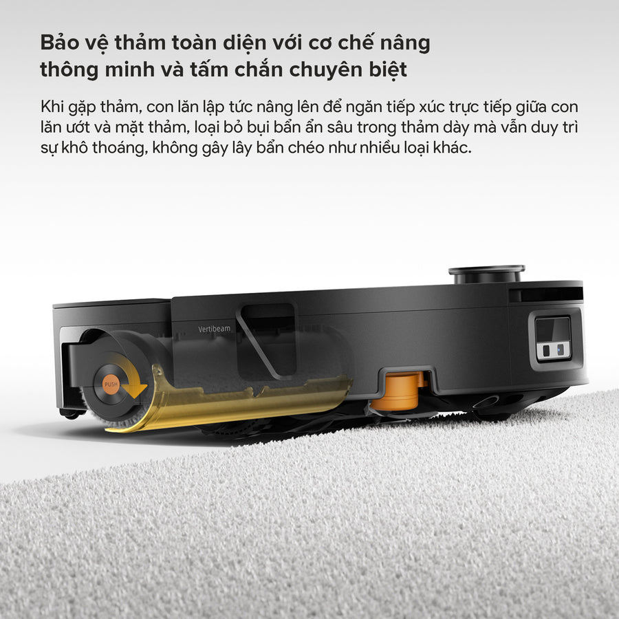 Bảo vệ thảm với cơ chế nâng thông minh và tấm chắn chuyên biệt - Roborock Saros 20 Flow Complete