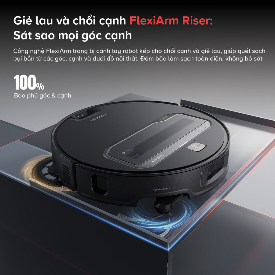 Giẻ lau và chổi cạnh FlexiArm Riser: Sát sao mọi góc cạnh - Roborock Saros Z70